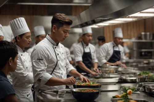 Your Path To Professional Cooking: Earning a Culinary Degree 1 a chef teaching a group of students in a professional kitchen, with each student standing in front of their own cooking station.