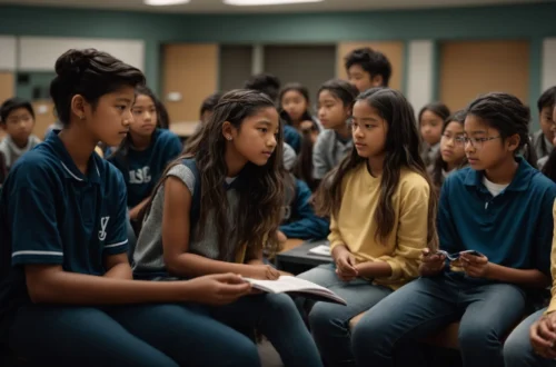 How Participation in Middle School Honor Society Shapes Future Leaders? 3 a group of middle school students engaged in a group decision-making activity during an honor society meeting.